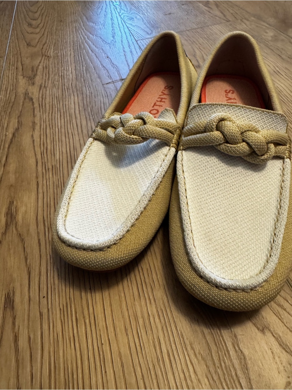 Rothy's Cream and Tan Braided-Trim The Driver Loafers - Picture 2 of 7